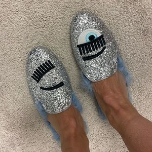 Chiara Ferragni silver glitter mules